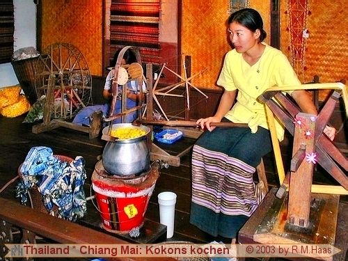 Abwickeln der Seidenkokons Abwickeln der Seidenkokons